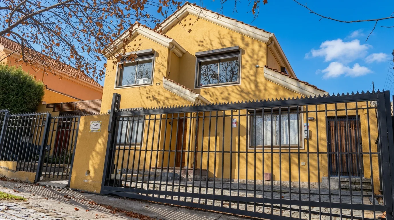 Fachada principal de la casa en El Huinganal, Lo Barnechea